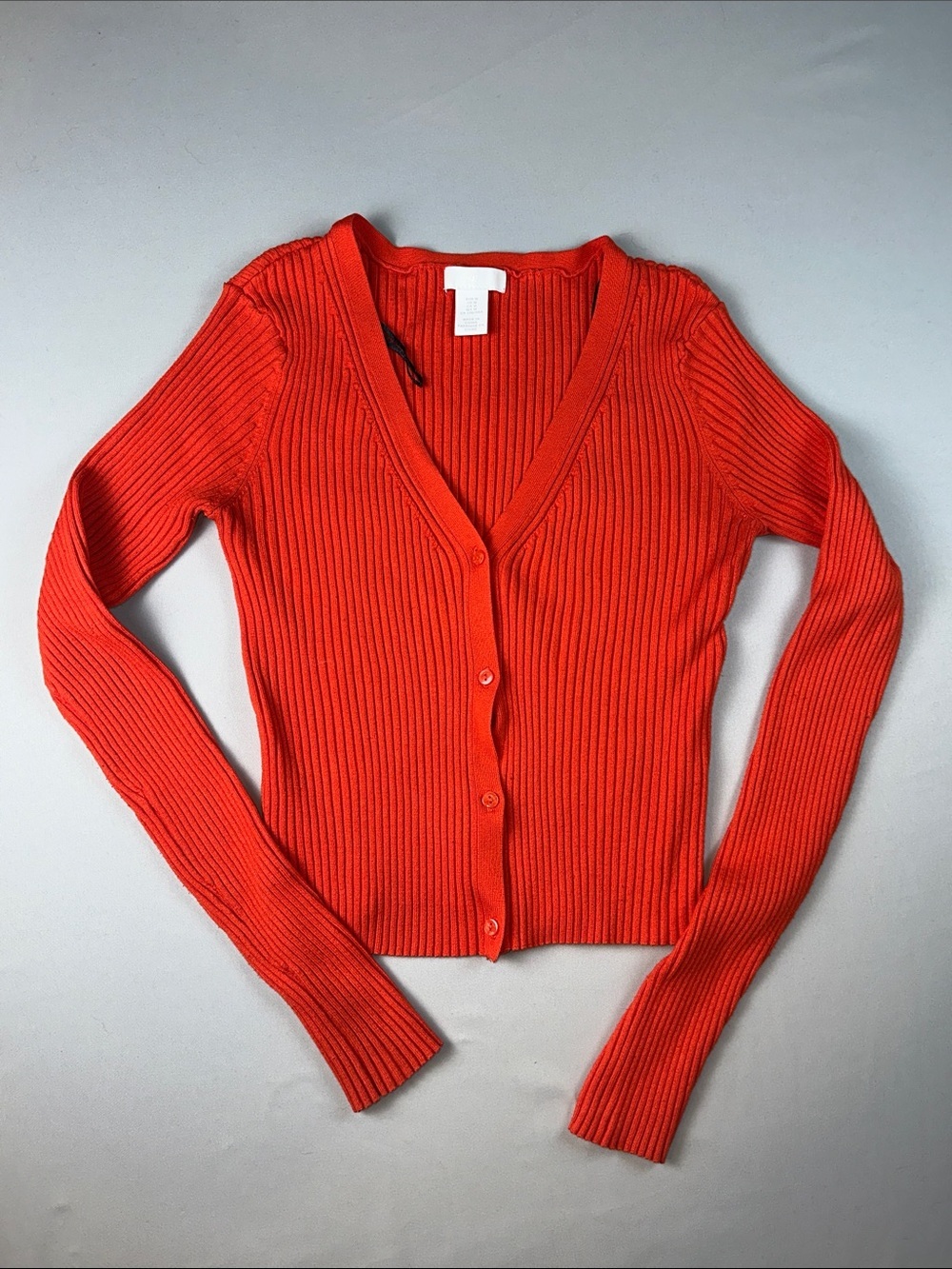 H&M Women’s Sweater Ribbed V-Neck Cardigan Crop Orange Size Medium Button Front